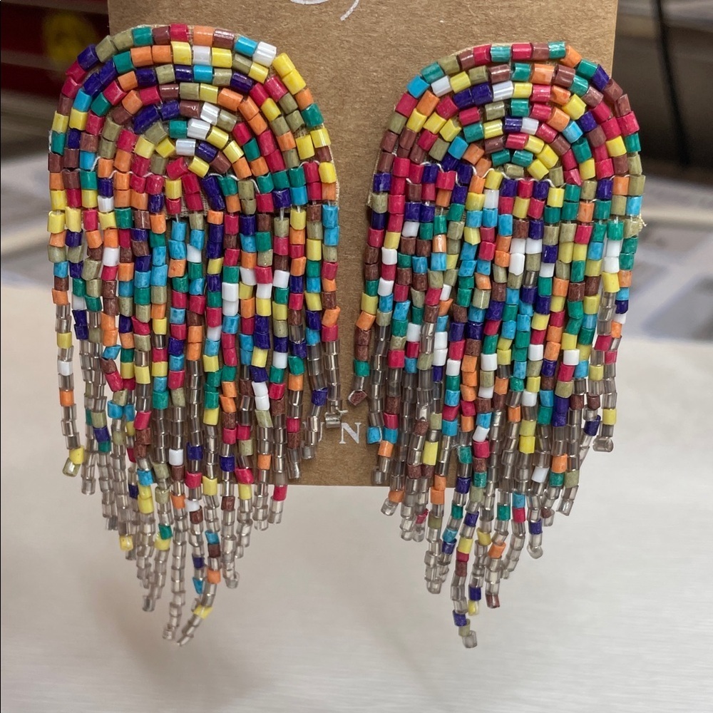 Plunder Design Kinley Reece Large Beaded Fringe Earrings Multicolor NIB